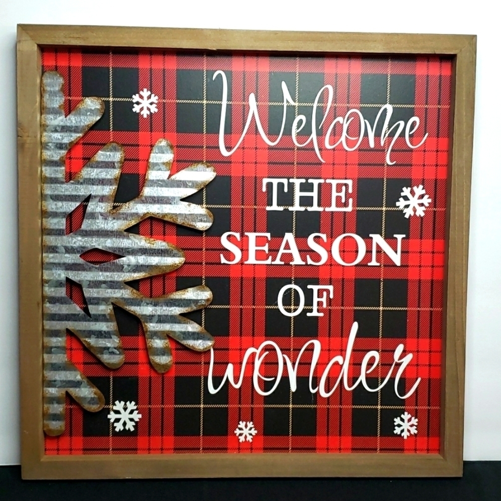 NEW- Buffalo Plaid Holiday Sign 13" Square